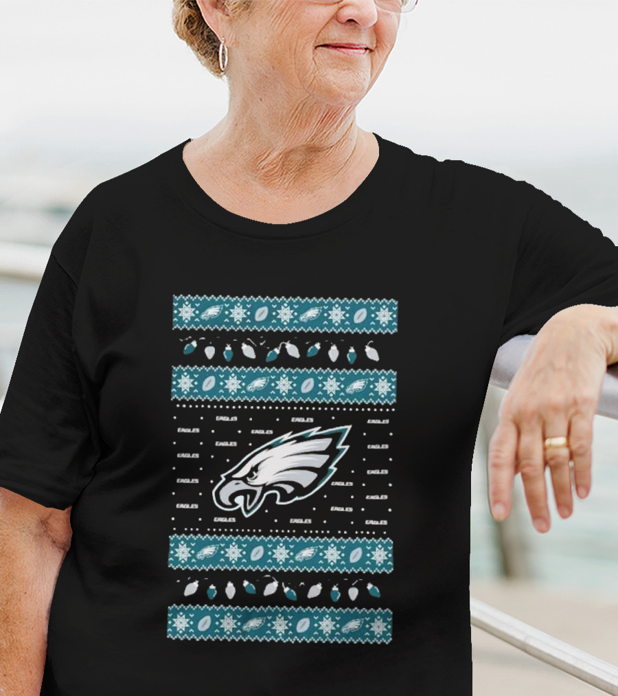 Philadelphia Eagles Holiday Lights Eagles Logo Merry Christmas T-Shirt