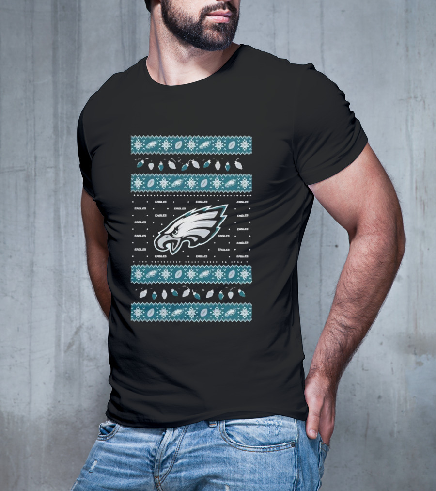 Philadelphia Eagles Holiday Lights Eagles Logo Merry Christmas T-Shirt