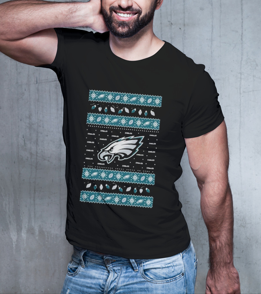 Philadelphia Eagles Holiday Lights Eagles Logo Merry Christmas T-Shirt