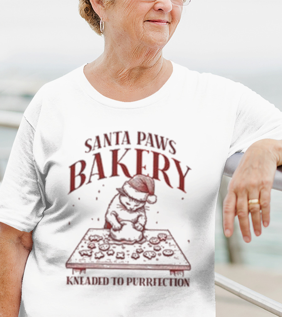 Santa Paws Bakery Kneaded To Purrfection Christmas Cat Baking T-Shirt
