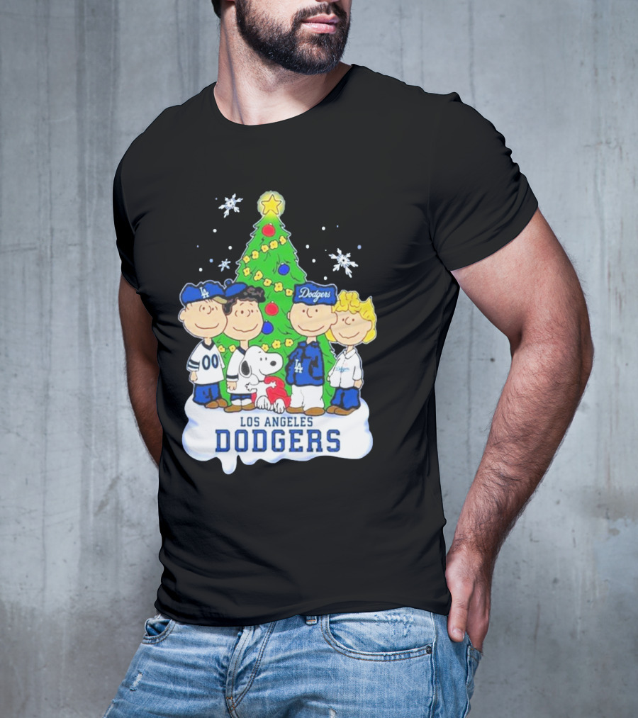 Los Angeles Dodgers Christmas With Snoopy And Peanuts Characters T-Shirt