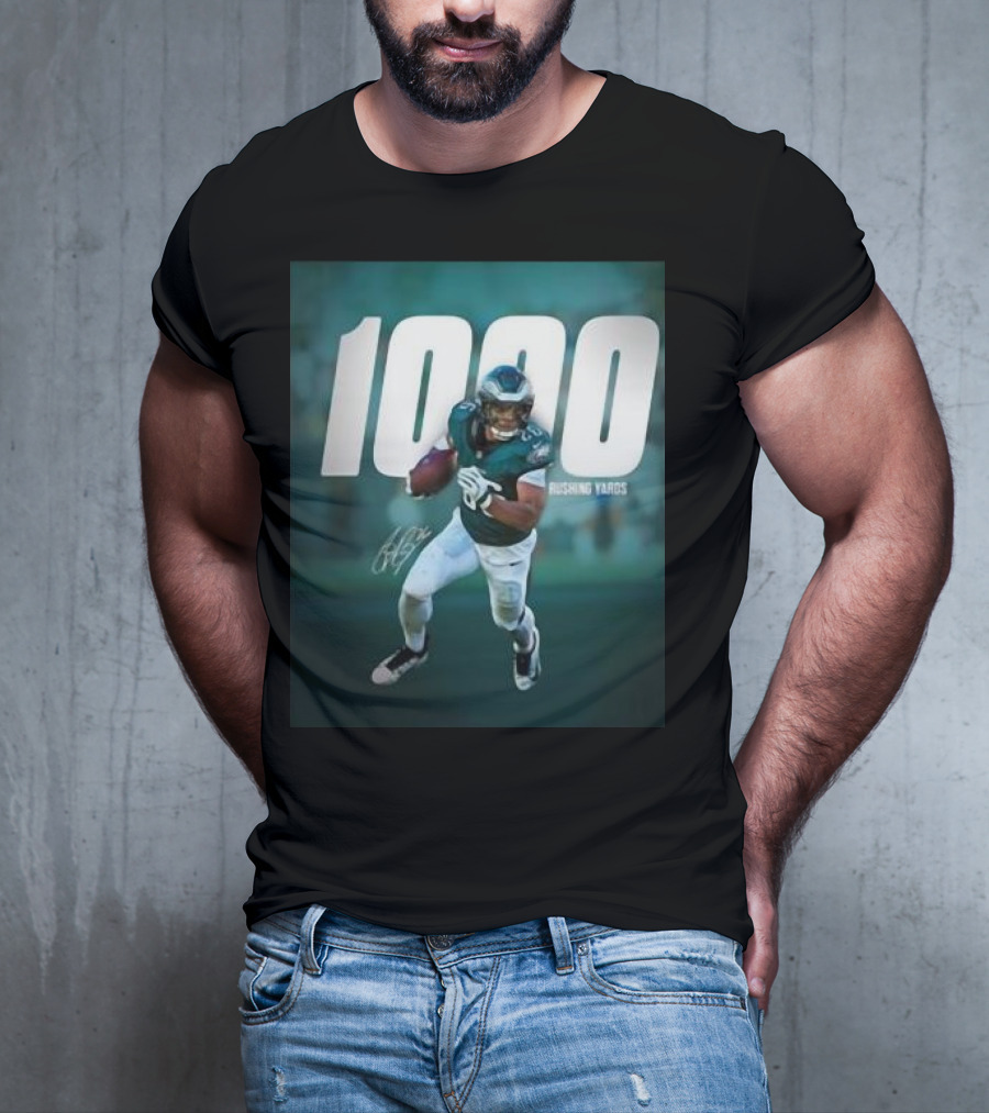 1000 Rushing Yards Football Player Signature T-Shirt