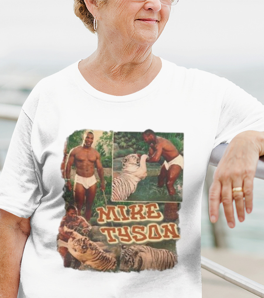 Mike Tyson With Tigers Vintage 90s Style Collage T-Shirt