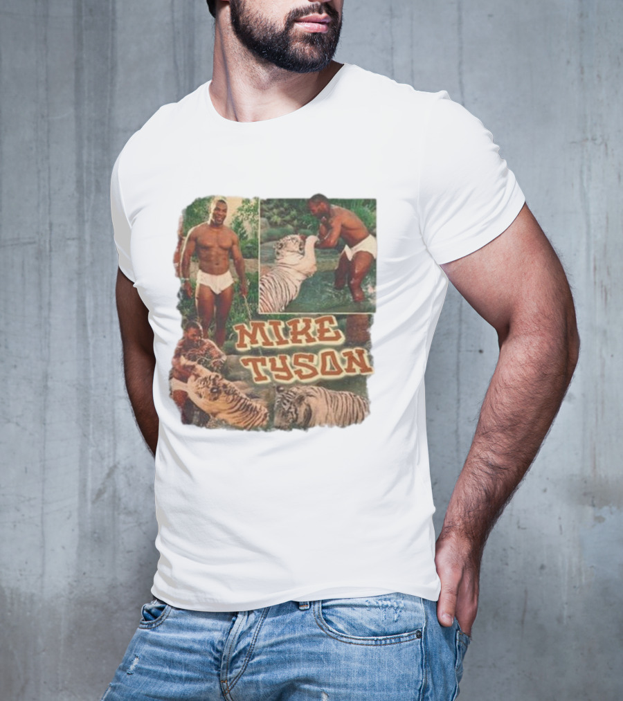 Mike Tyson With Tigers Vintage 90s Style Collage T-Shirt