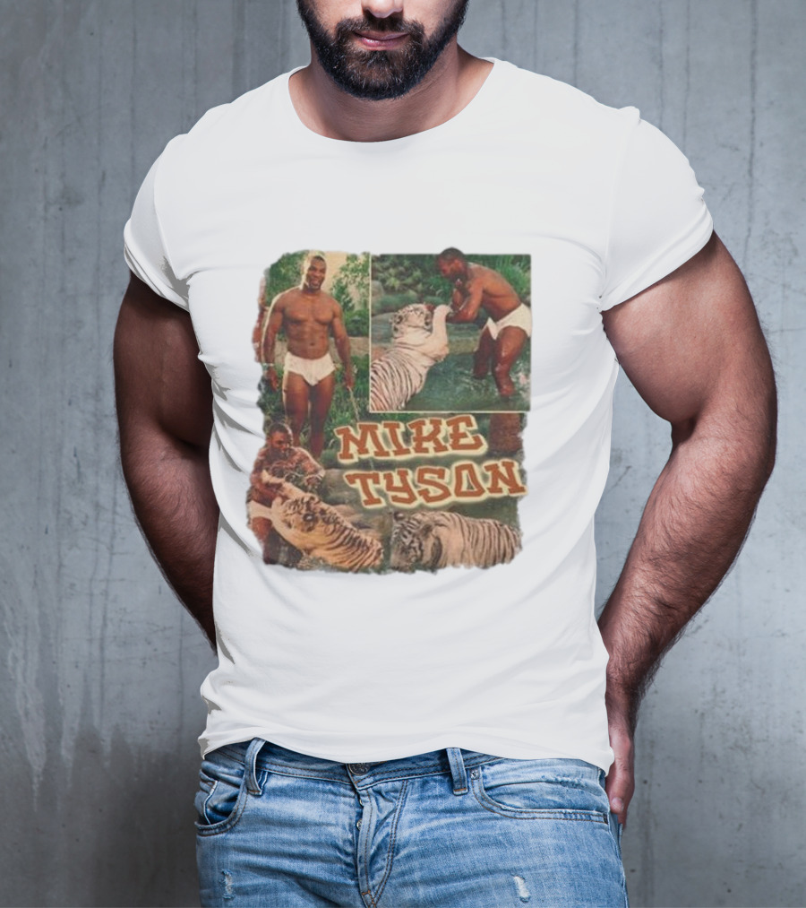 Mike Tyson With Tigers Vintage 90s Style Collage T-Shirt