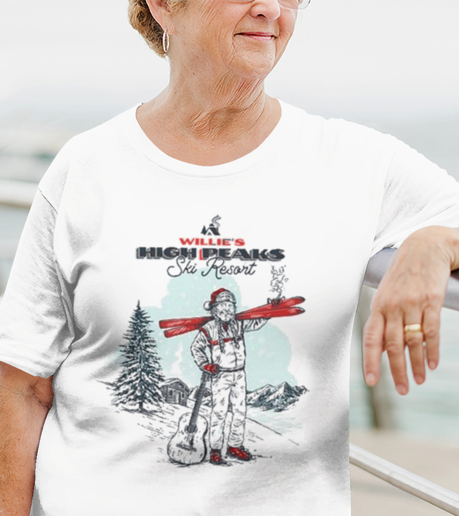 Willie Nelson High Peaks Ski Resort Winter Scene T-Shirt