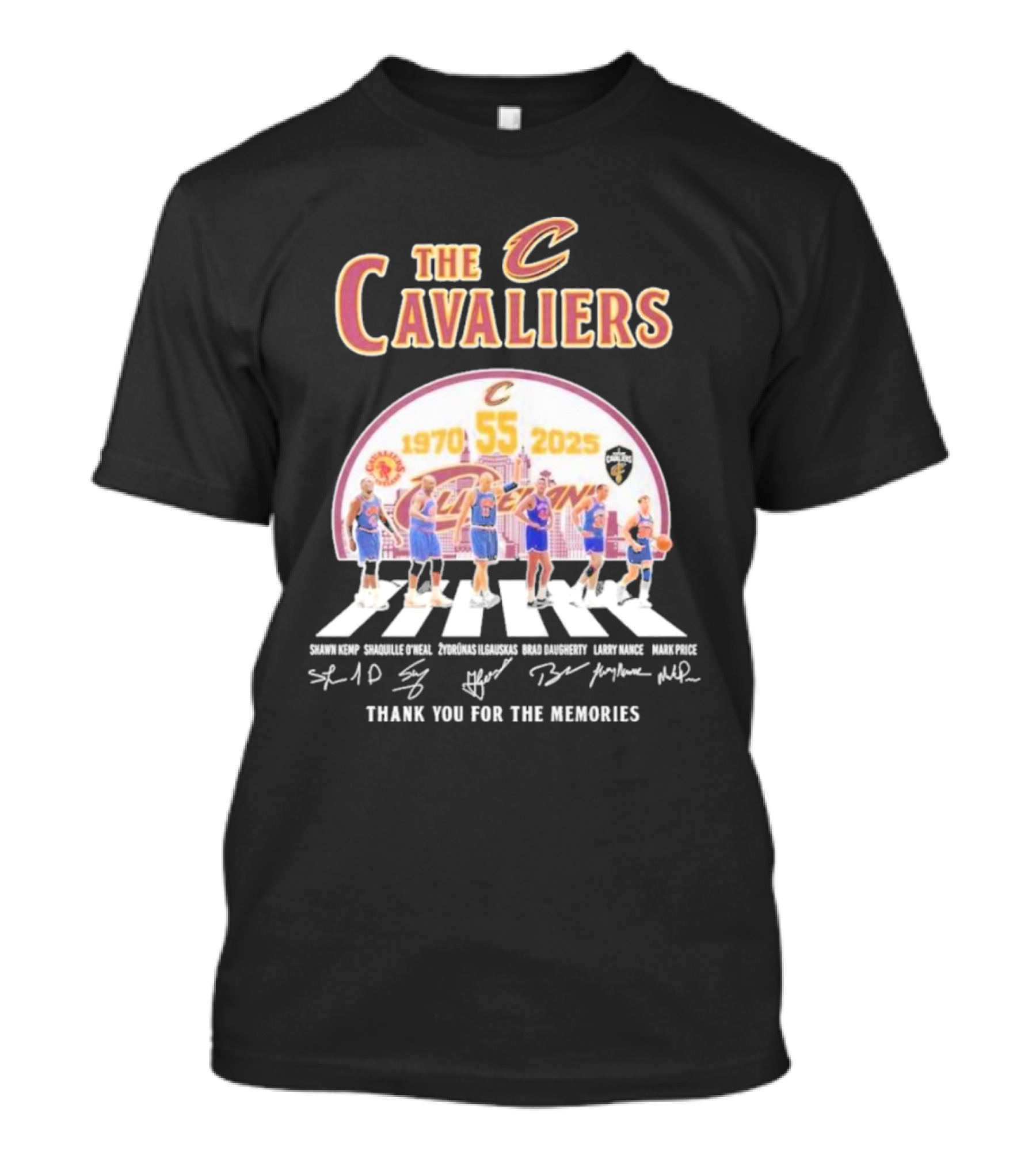 The Cavaliers 55 Years 1970-2025 Shawn Kemp Shaquille O'Neal Zydrunas Ilgauskas Brad Daugherty Larry Nance Mark Price Thank You For The Memories T-Shirt