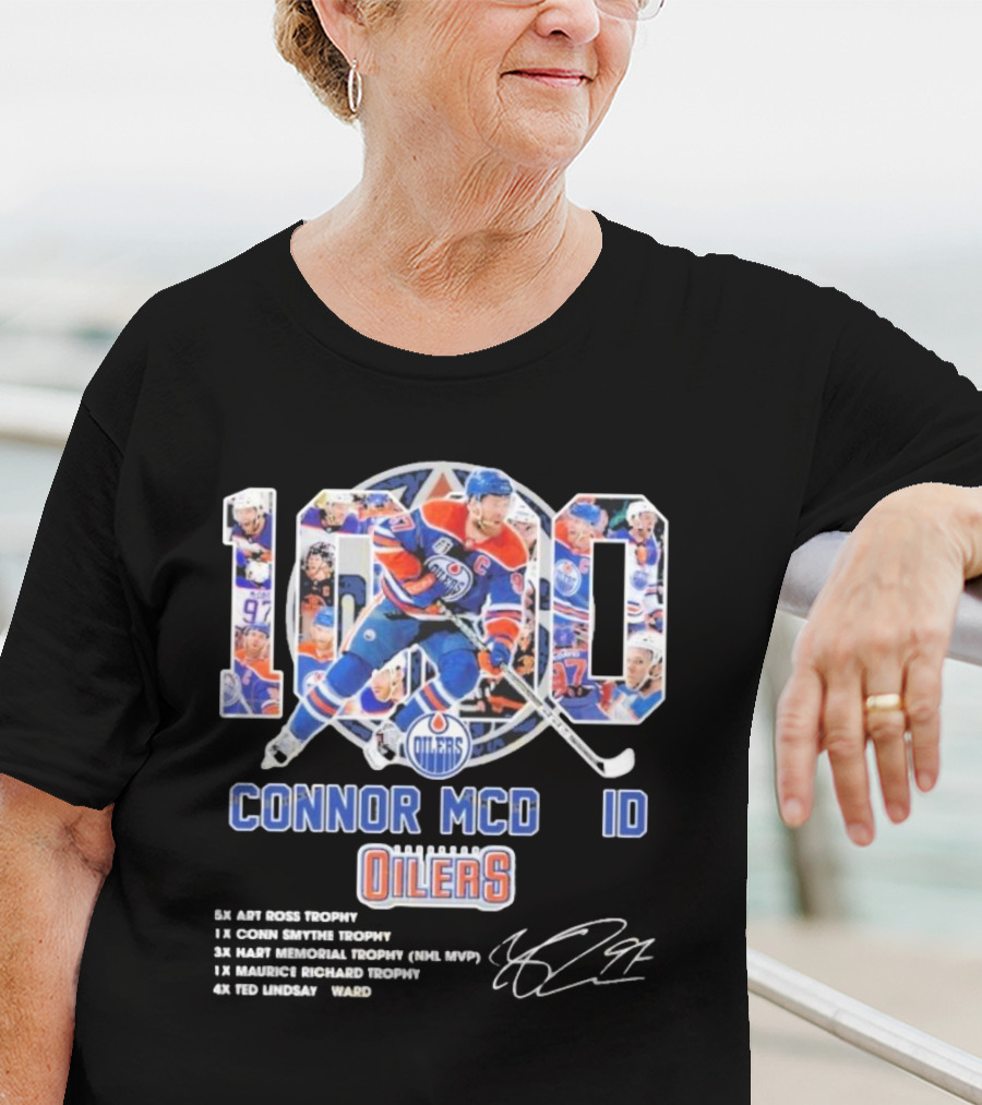 Connor McDavid 1000 Edmonton Oilers NHL Achievements Signature Collection T-Shirt