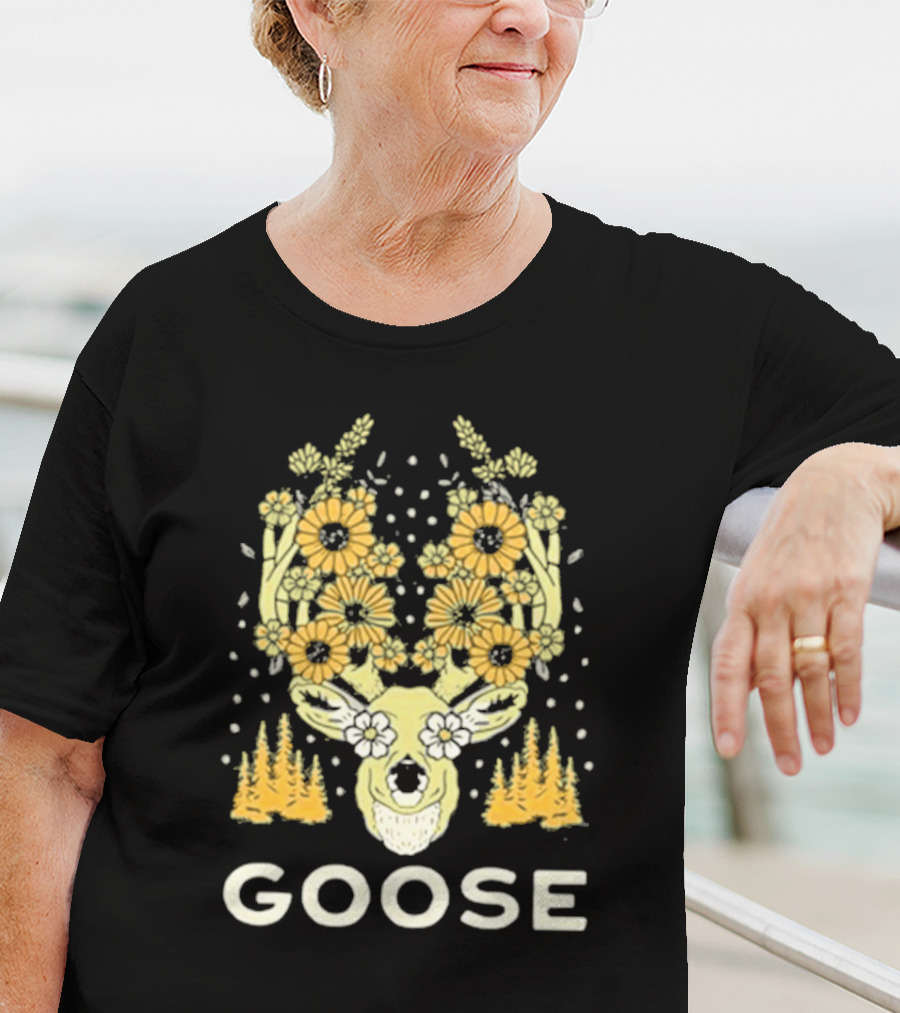 Goose Yellow Floral Antlers With Forest Elements T-Shirt