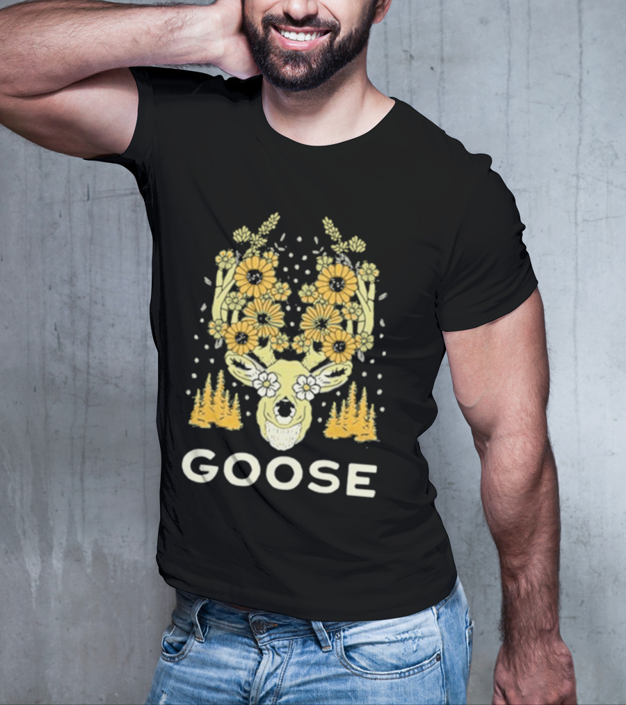 Goose Yellow Floral Antlers With Forest Elements T-Shirt
