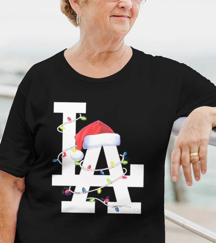 Los Angeles LA Merry Christmas Santa Hat Lights Holiday 2D T-Shirt