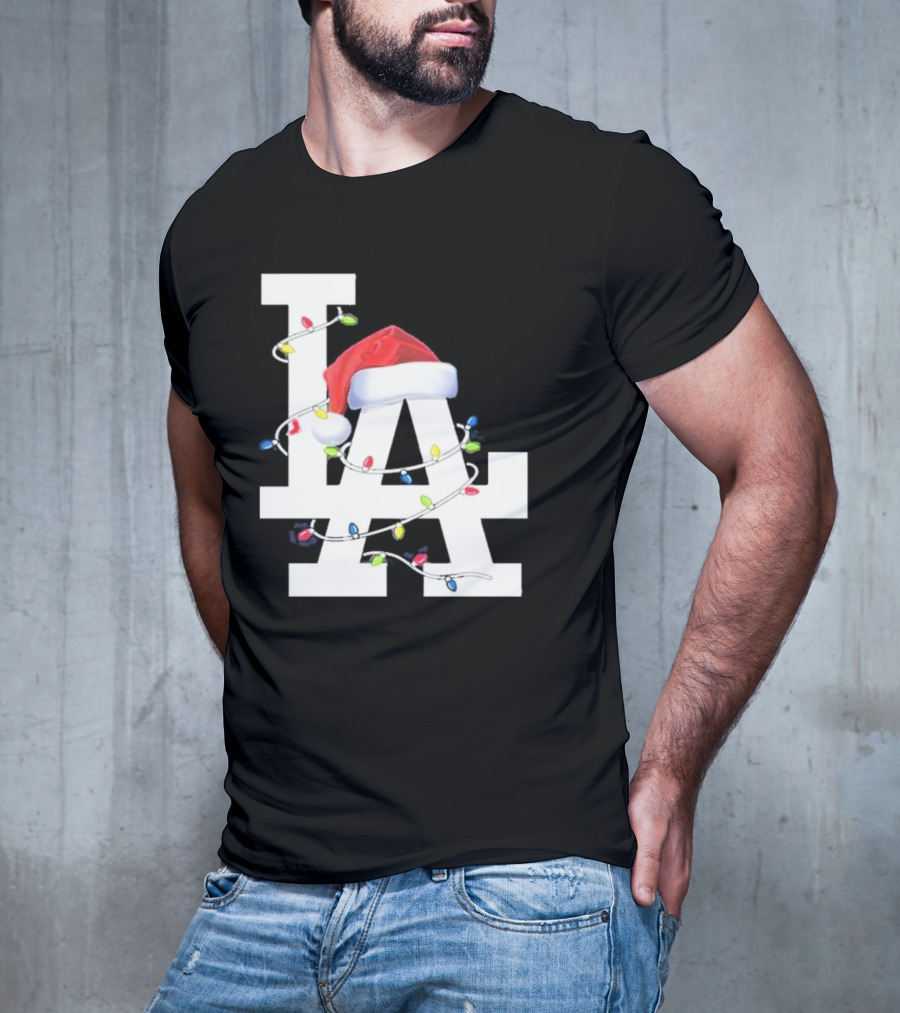 Los Angeles LA Merry Christmas Santa Hat Lights Holiday 2D T-Shirt