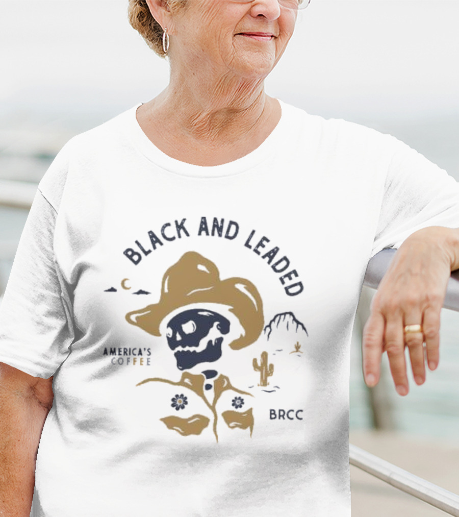 Black And Leaded Cowboy Skull America's Coffee BRCC Desert Scene T-Shirt