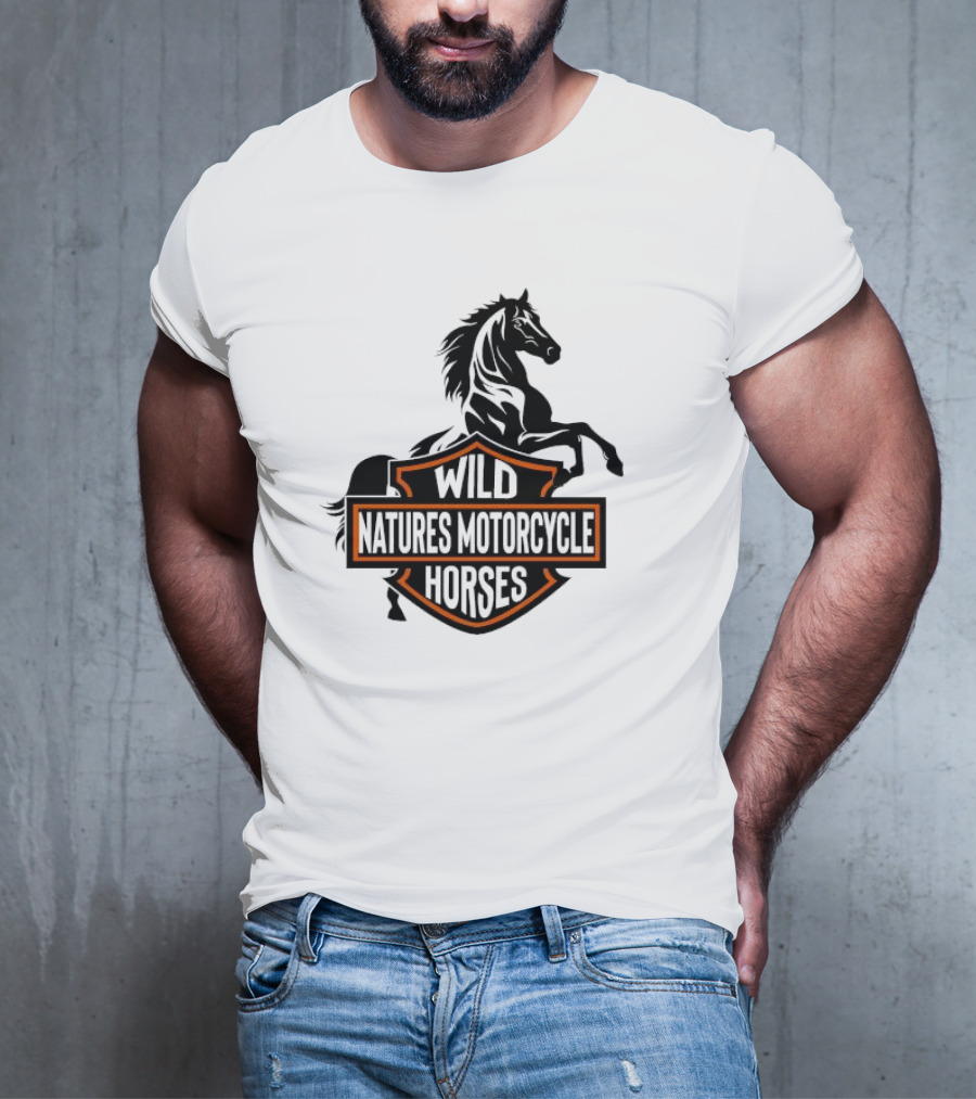 Wild Natures Motorcycle Horses Hang Over Gang Iconic Wild Horse Badge Motif T-Shirt