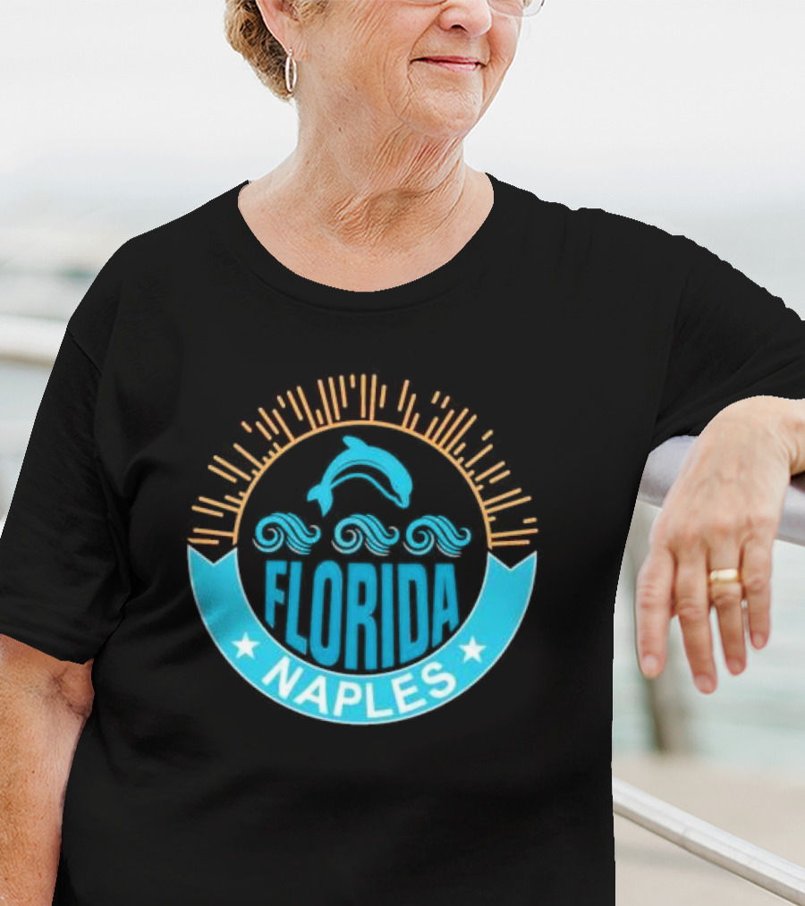 Naples Florida Dolphin Waves Sunburst Stars T-Shirt