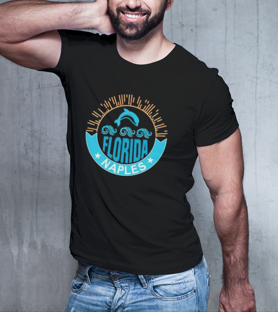 Naples Florida Dolphin Waves Sunburst Stars T-Shirt