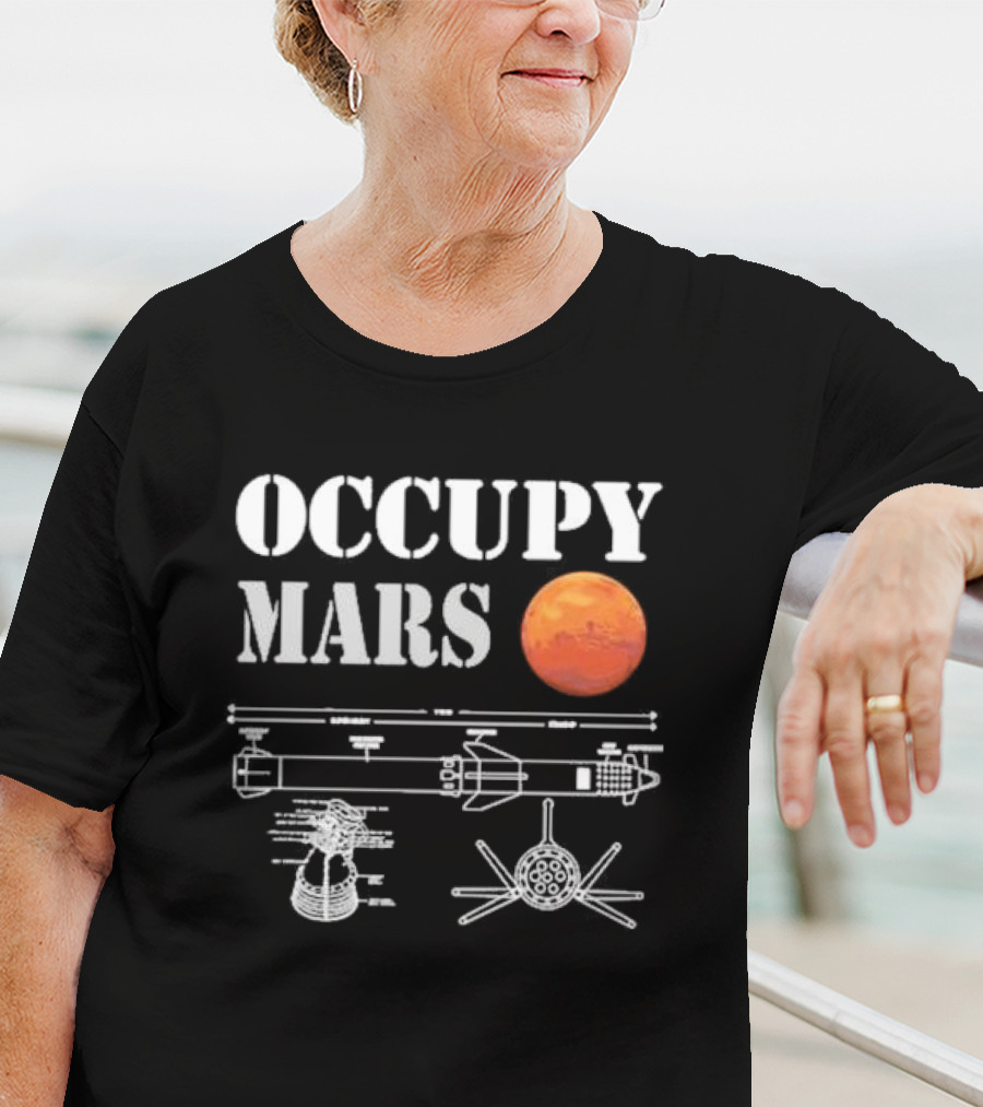 Elon Musk Occupy Mars Starship Rocket Blueprint With Planet Mars T-Shirt