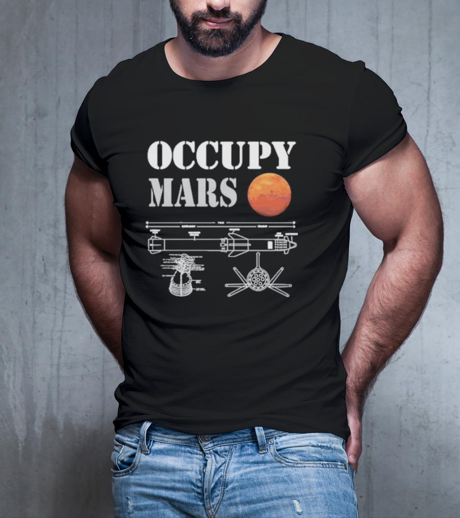 Elon Musk Occupy Mars Starship Rocket Blueprint With Planet Mars T-Shirt
