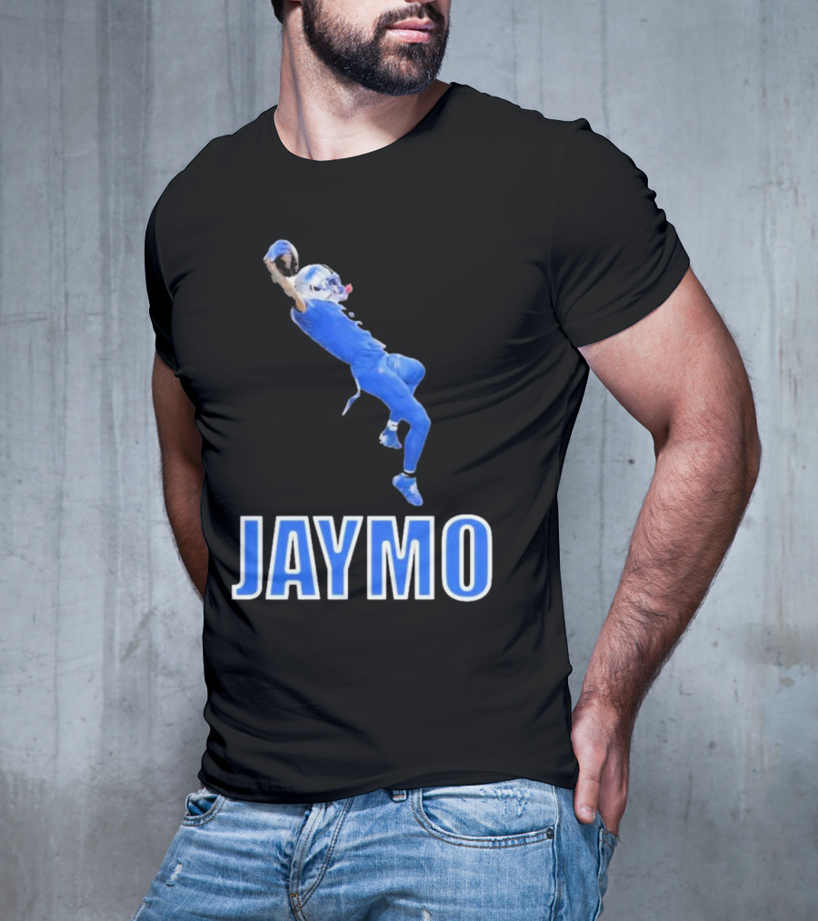 Jaymo Football Catch Jump Athlete Sports Blue Uniform T-Shirt