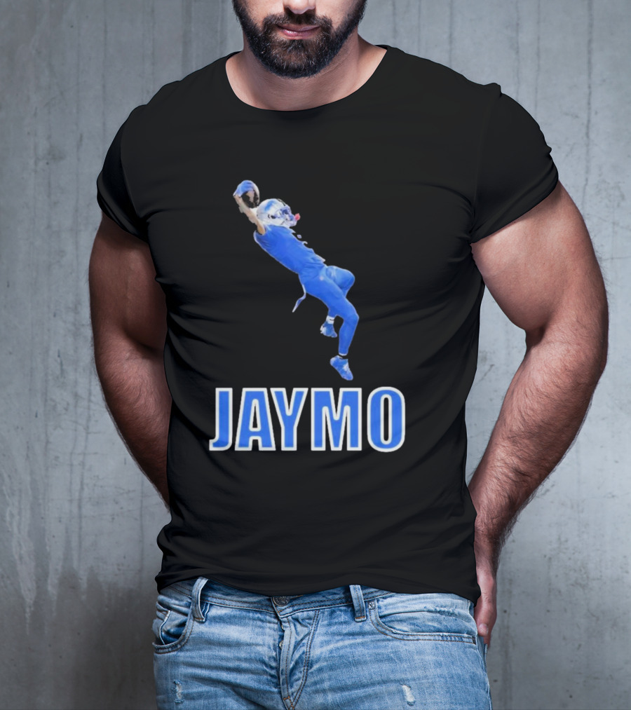 Jaymo Football Catch Jump Athlete Sports Blue Uniform T-Shirt