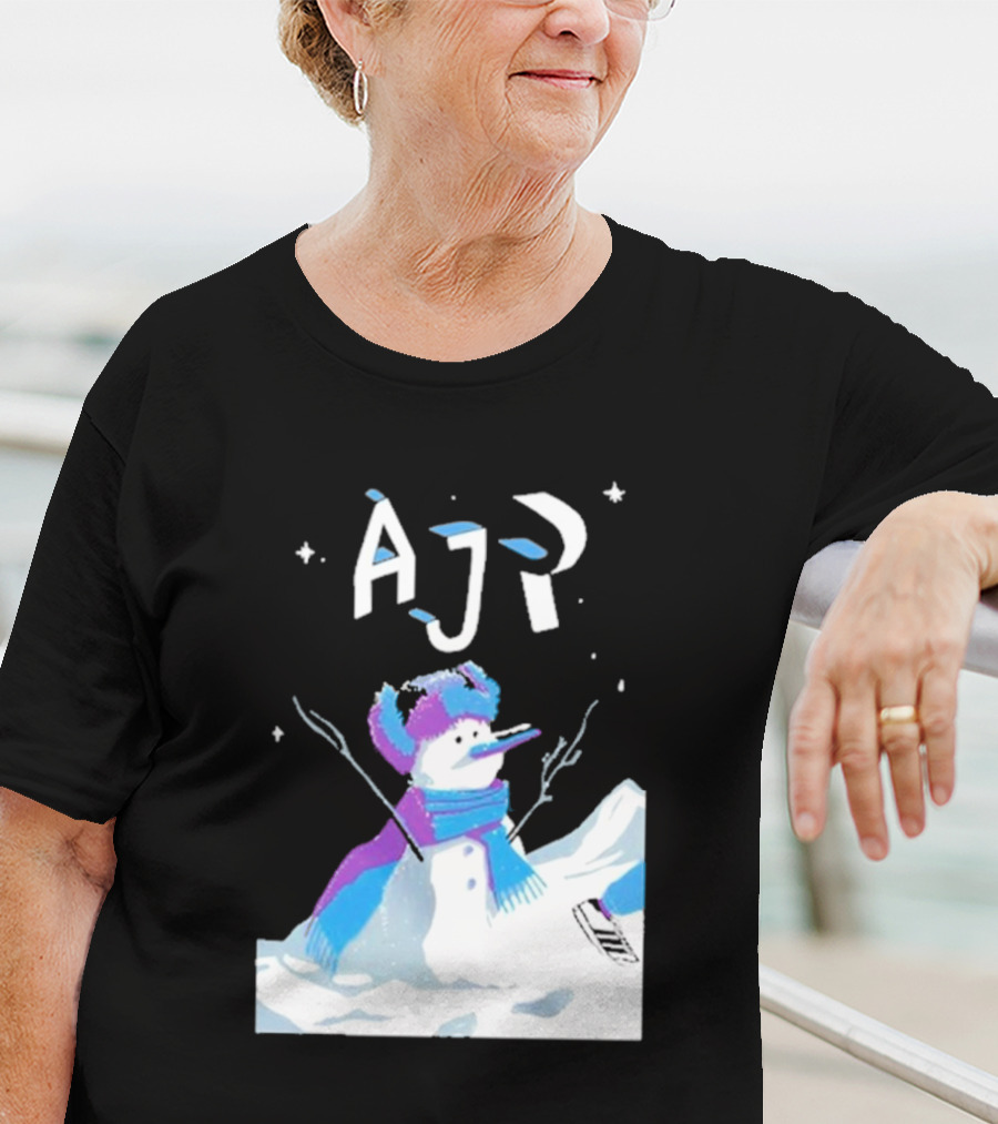 AJR Snowman With Scarf And Hat In Winter Scene T-Shirt