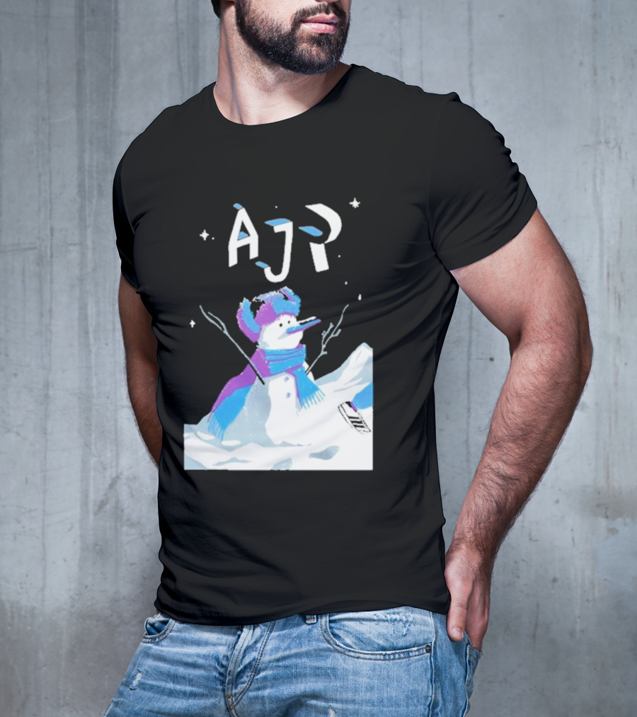 AJR Snowman With Scarf And Hat In Winter Scene T-Shirt