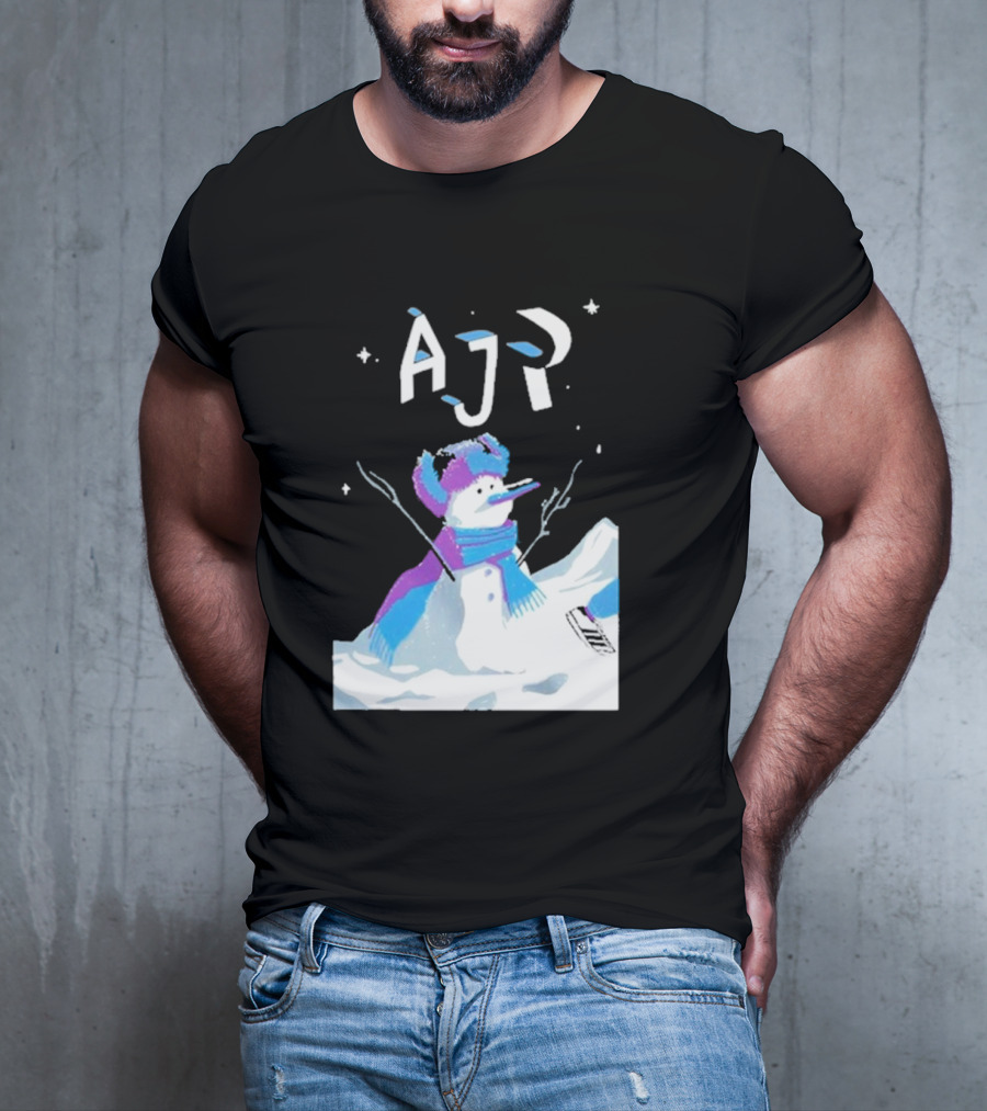 AJR Snowman With Scarf And Hat In Winter Scene T-Shirt