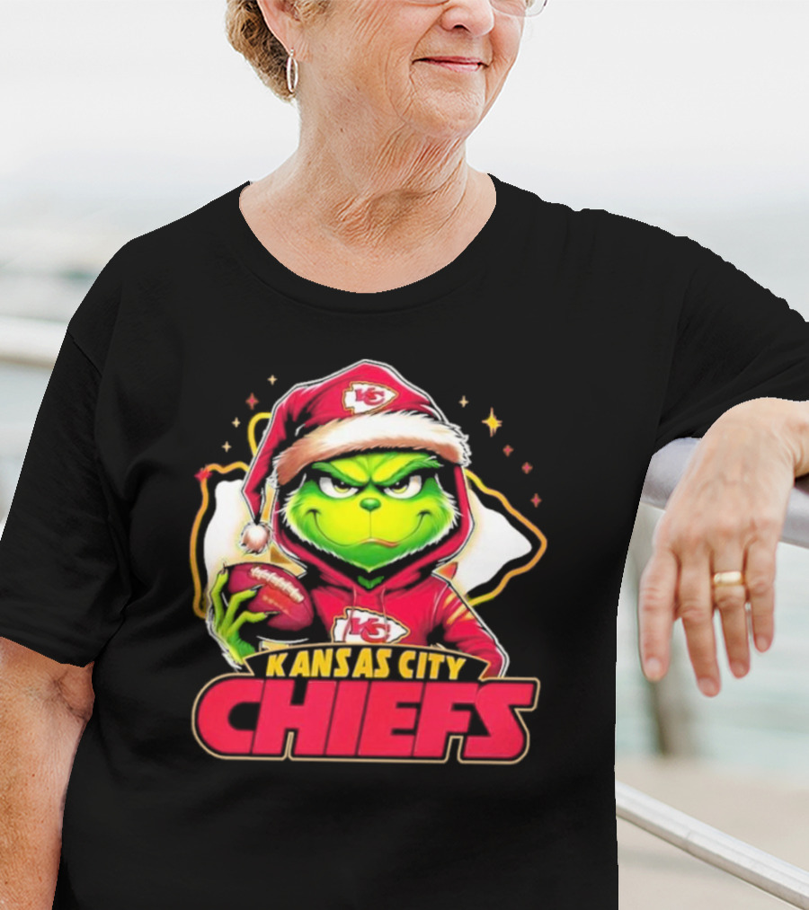 Kansas City Chiefs Grinch Santa Football T-Shirt