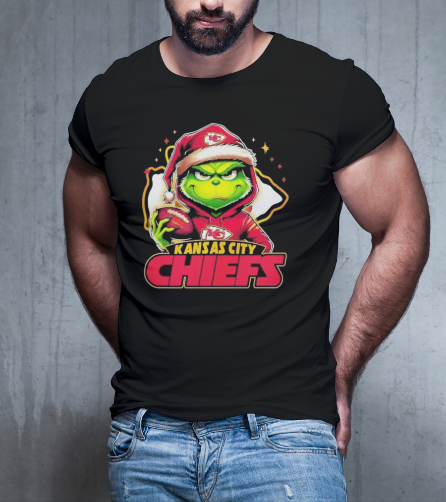 Kansas City Chiefs Grinch Santa Football T-Shirt