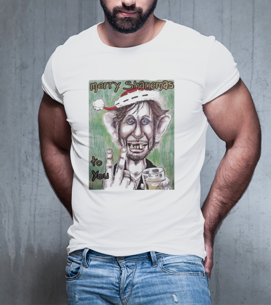 Merry Shanemas To You Shane MacGowan Christmas Card Drawing T-Shirt