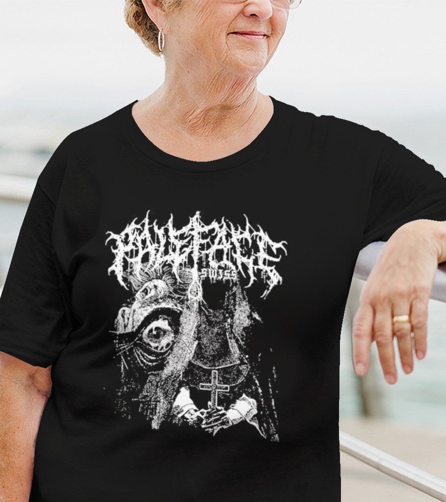 Paleface Swiss Orphan Monochrome Cross And Veiled Figure With Distorted Face T-Shirt