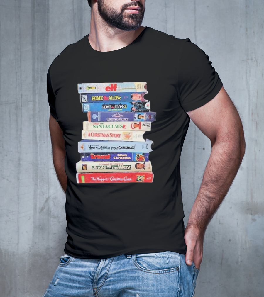 Elf Home Alone Christmas Vacation Santa Clause A Christmas Story Grinch Ernest Jingle All The Way Muppet Christmas Carol VHS Tapes T-Shirt