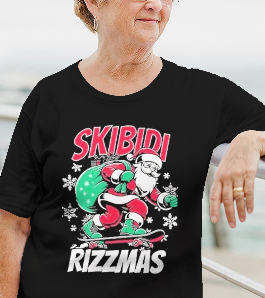 Skibidi Rizzmas Santa Claus Skateboarding Christmas T-Shirt