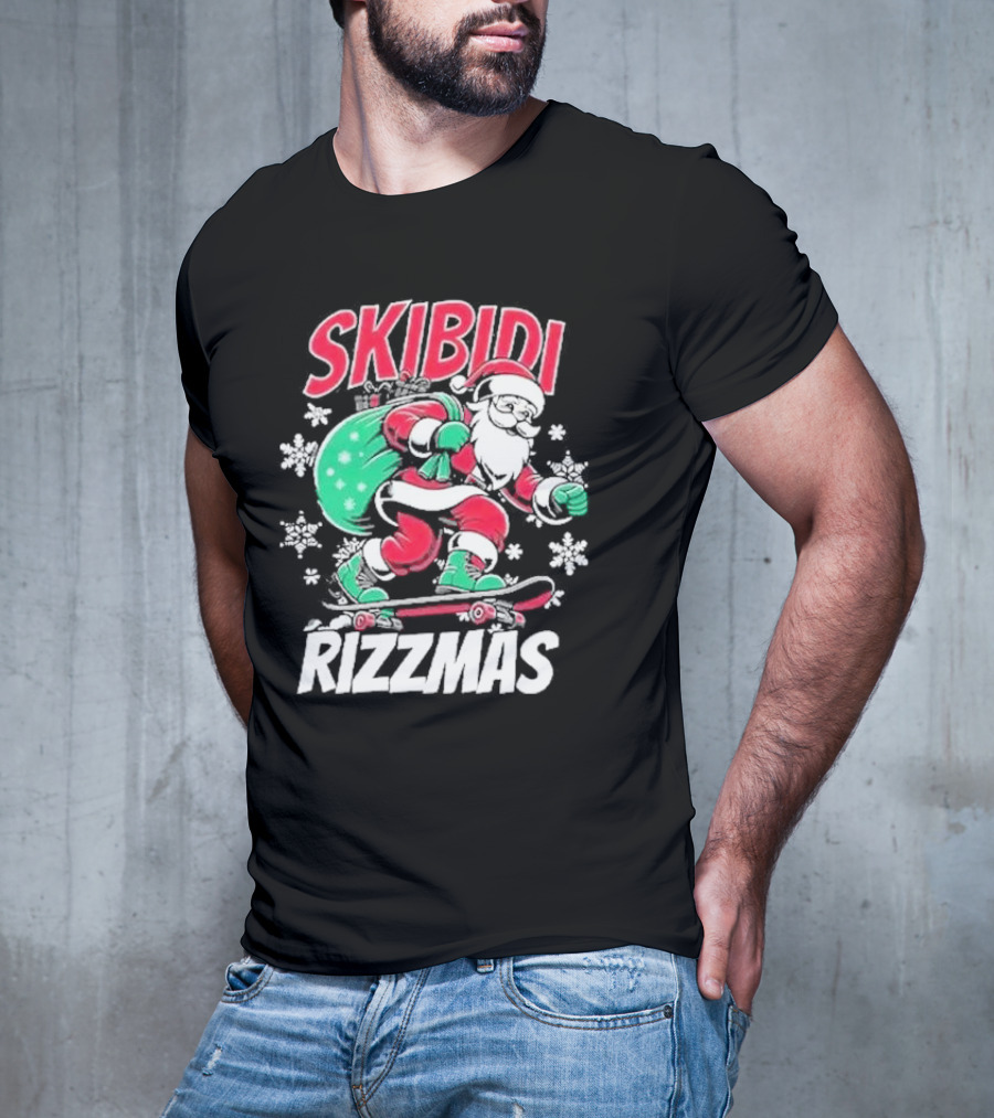 Skibidi Rizzmas Santa Claus Skateboarding Christmas T-Shirt