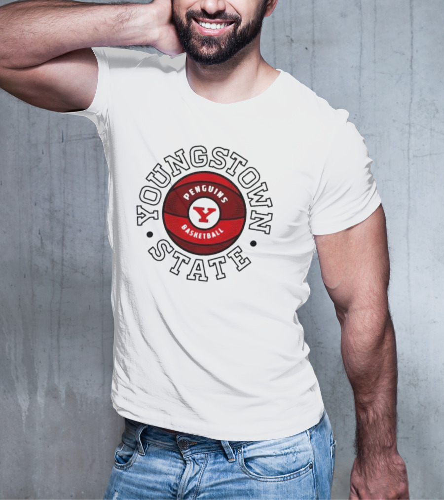 Youngstown State Penguins Basketball Red Ball Emblem T-Shirt