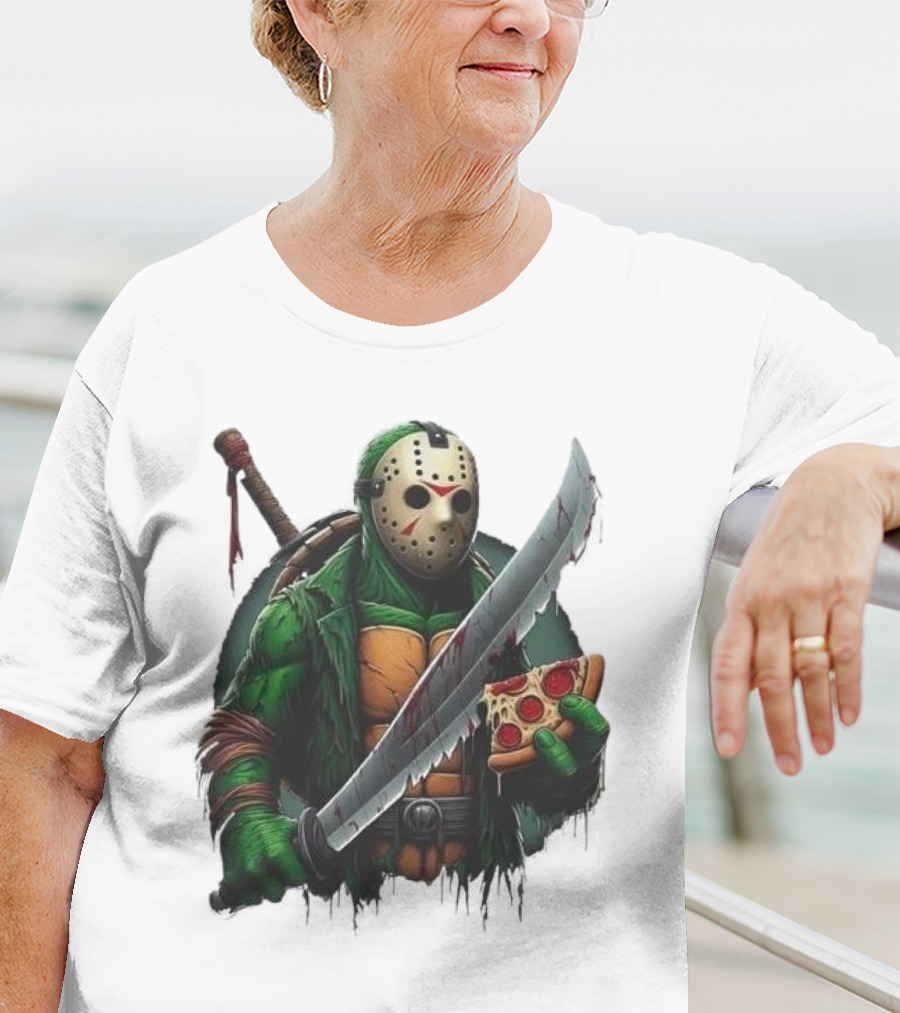 Jason Voorhees Ninja Turtle Pizza Swordsman Crossover T-Shirt