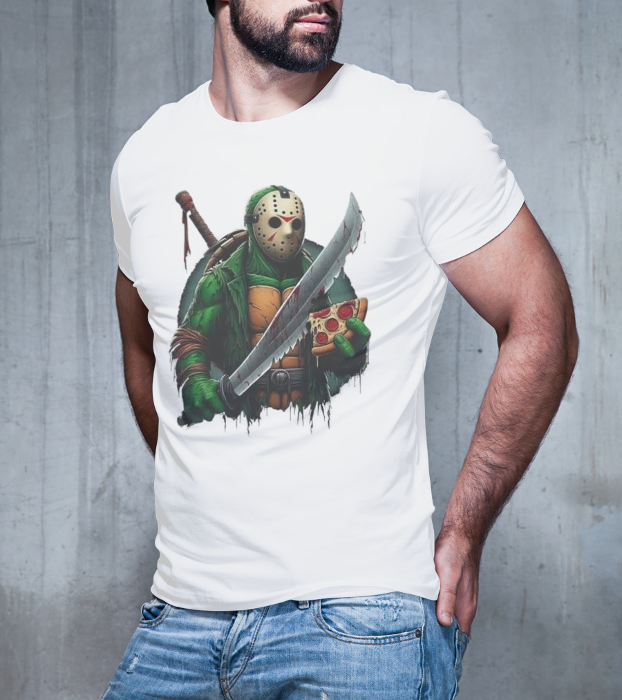 Jason Voorhees Ninja Turtle Pizza Swordsman Crossover T-Shirt