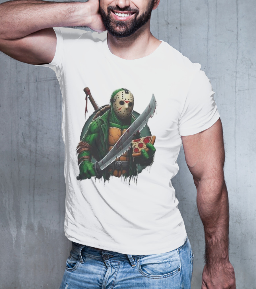 Jason Voorhees Ninja Turtle Pizza Swordsman Crossover T-Shirt