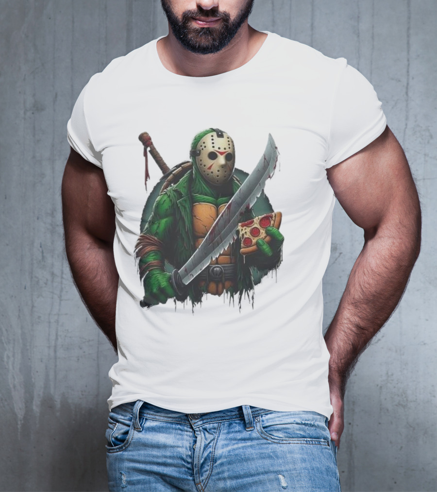 Jason Voorhees Ninja Turtle Pizza Swordsman Crossover T-Shirt