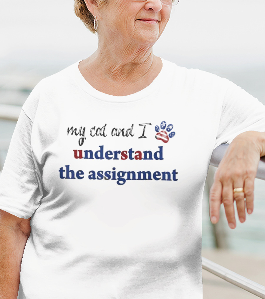 My Cat And I Understand The Assignment American Flag Paw Prints T-Shirt