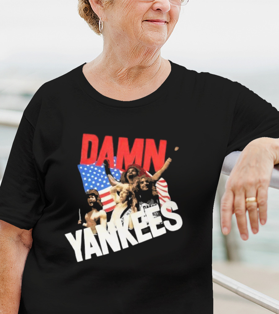Damn Yankees Band With American Flag Background T-Shirt