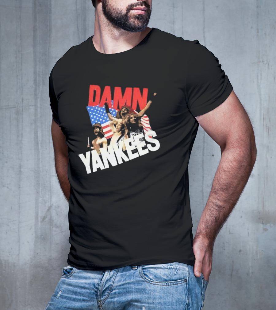 Damn Yankees Band With American Flag Background T-Shirt