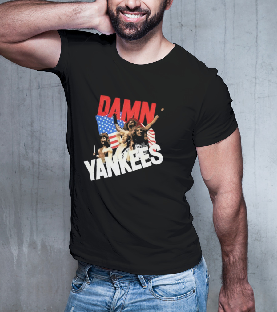 Damn Yankees Band With American Flag Background T-Shirt