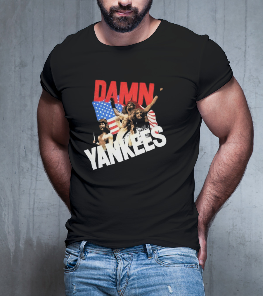 Damn Yankees Band With American Flag Background T-Shirt