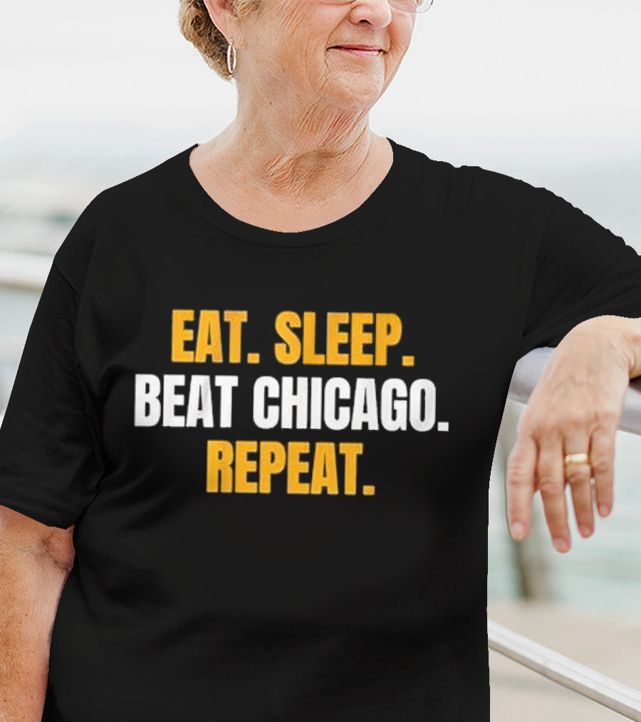 Eat Sleep Beat Chicago Repeat Motivational Sports Mantra T-Shirt