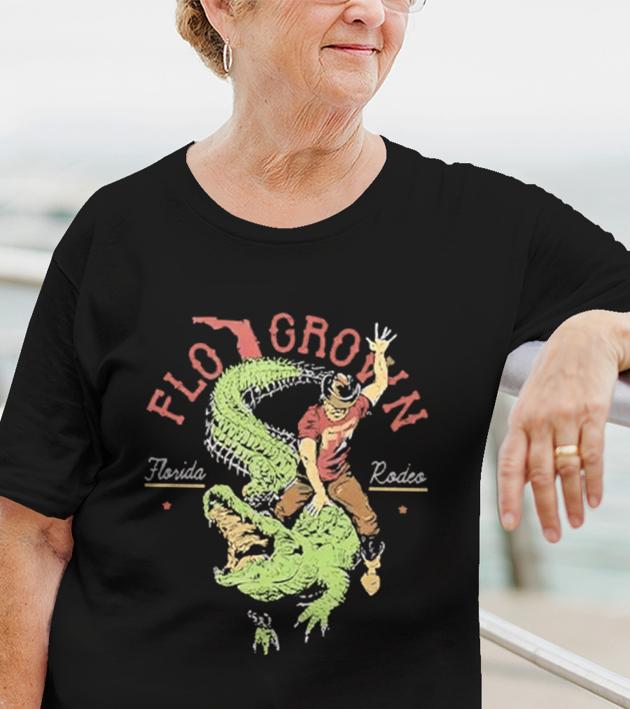 FLO GROWN Florida Rodeo Cowboy Riding Alligator T-Shirt