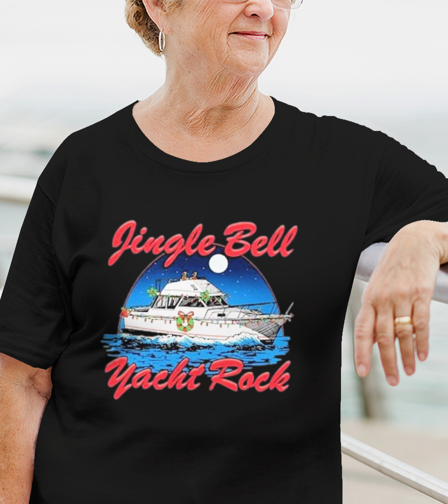 Jingle Bell Yacht Rock Christmas Boat With Holiday Wreath And Lights T-Shirt
