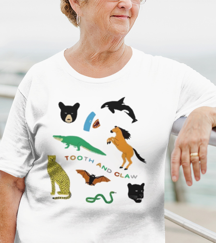 Tooth And Claw Animals Bear Shark Dolphin Horse Crocodile Cheetah Bat Snake Panther Pigment Plum T-Shirt