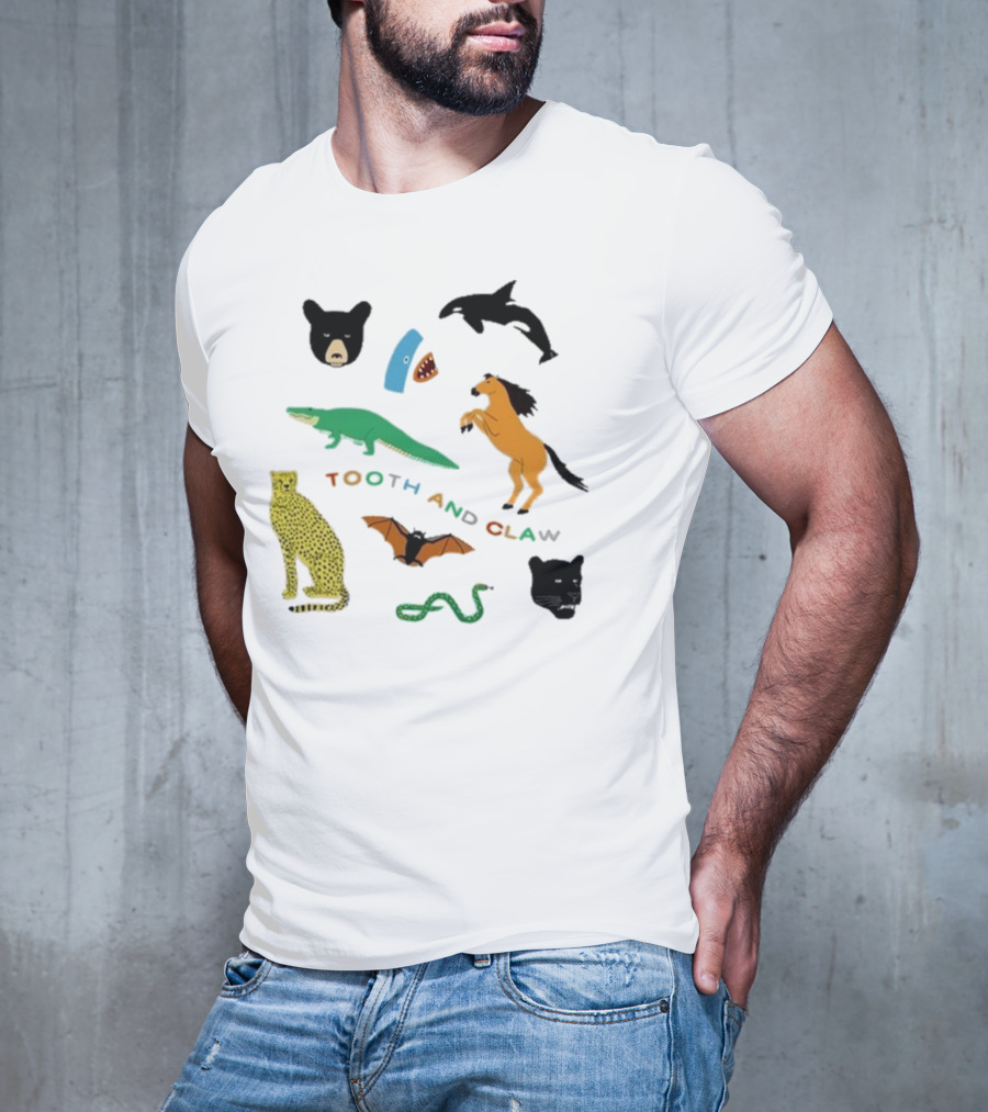 Tooth And Claw Animals Bear Shark Dolphin Horse Crocodile Cheetah Bat Snake Panther Pigment Plum T-Shirt