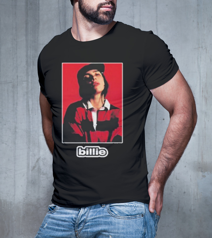 Billie Eilish Red Black Striped Shirt Photo Billie T-Shirt